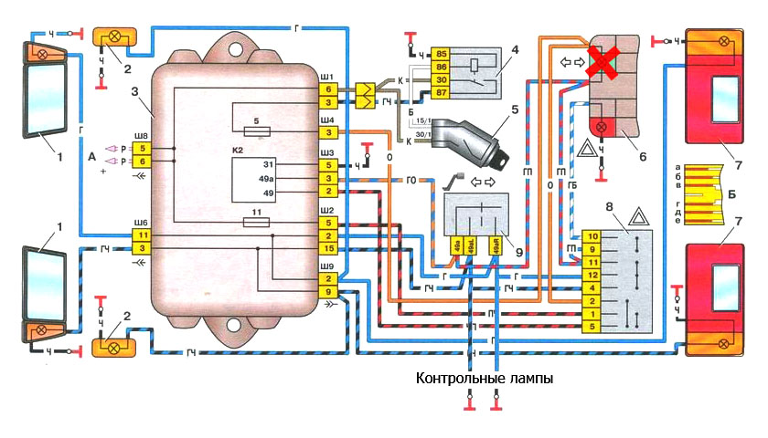 Схема габаритного света ваз 2109